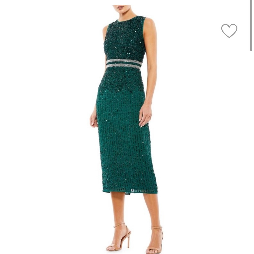 NWT MAC DUGGAL SEQUINED SLEEVELESS MIDI SHEATH DRESS - Emerald Green, Size 14